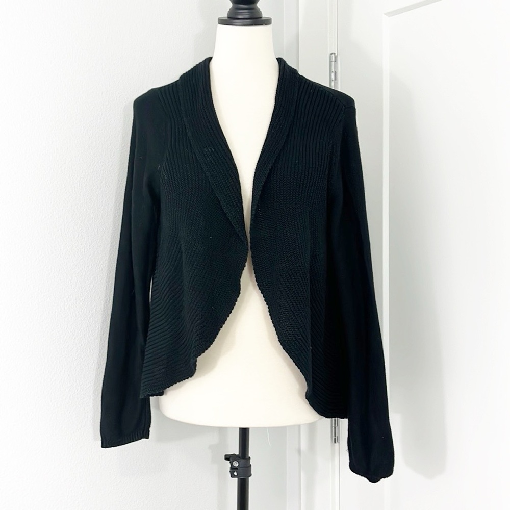 Chico's Medium Black Open Front Knit Cardigan Sweater
